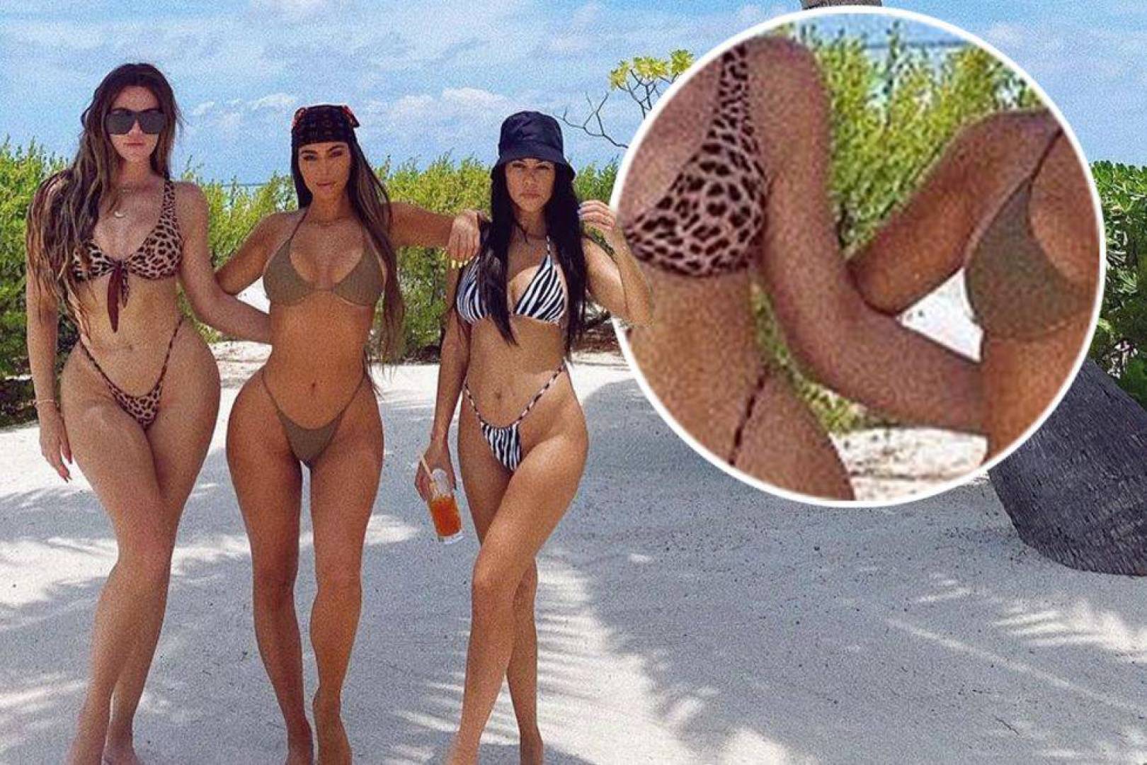 صورة لكيم كارداشيان بالبكيني بين أختيها كلوي وكورتني 