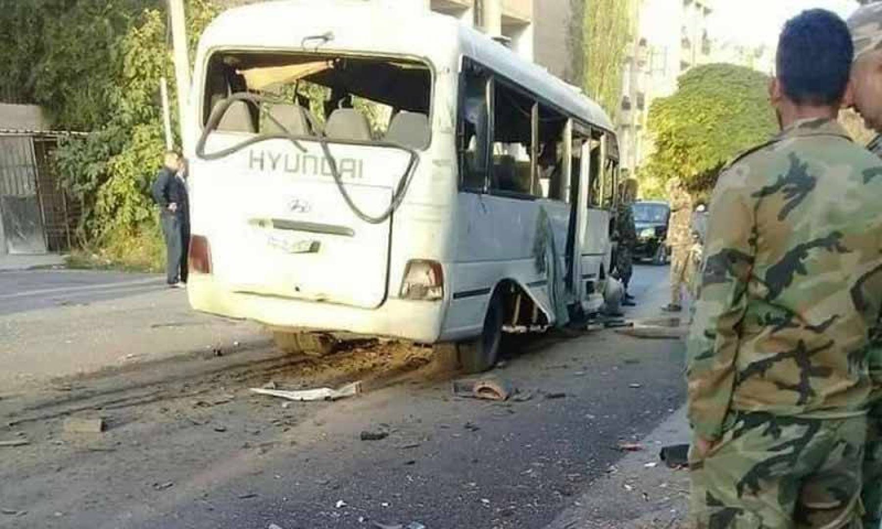 حافلة مبيت عسكرية تعرضت لانفجار في بدمشق في وقت سابق من العام الماضي