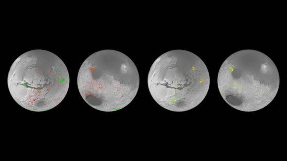 الخريطة المعدنية لكوكب المريخ تظهر وجود بقع تشكلت بفعل الماء