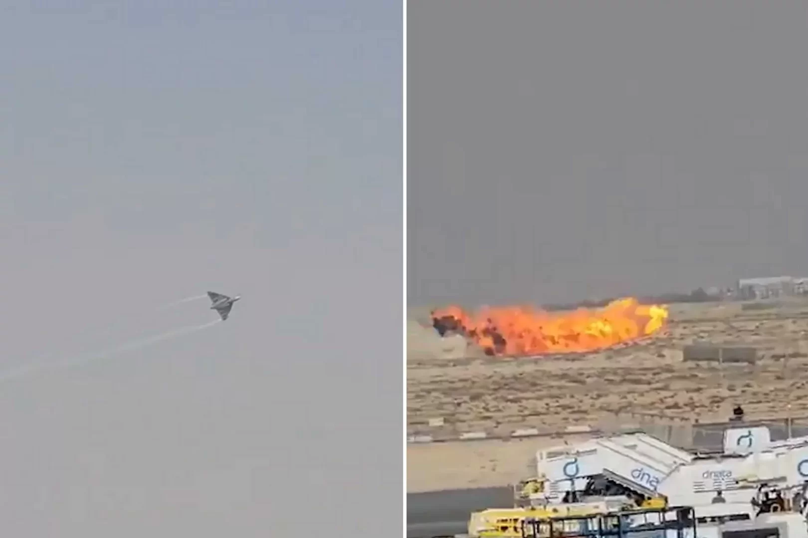 كارثة جوية تهز معرض دبي للطيران.. مقاتلة HAL Tejas الهندية تتحطم خلال عرضها الجوي ومصرع الطيار (مصدر الصورة: Social Network)