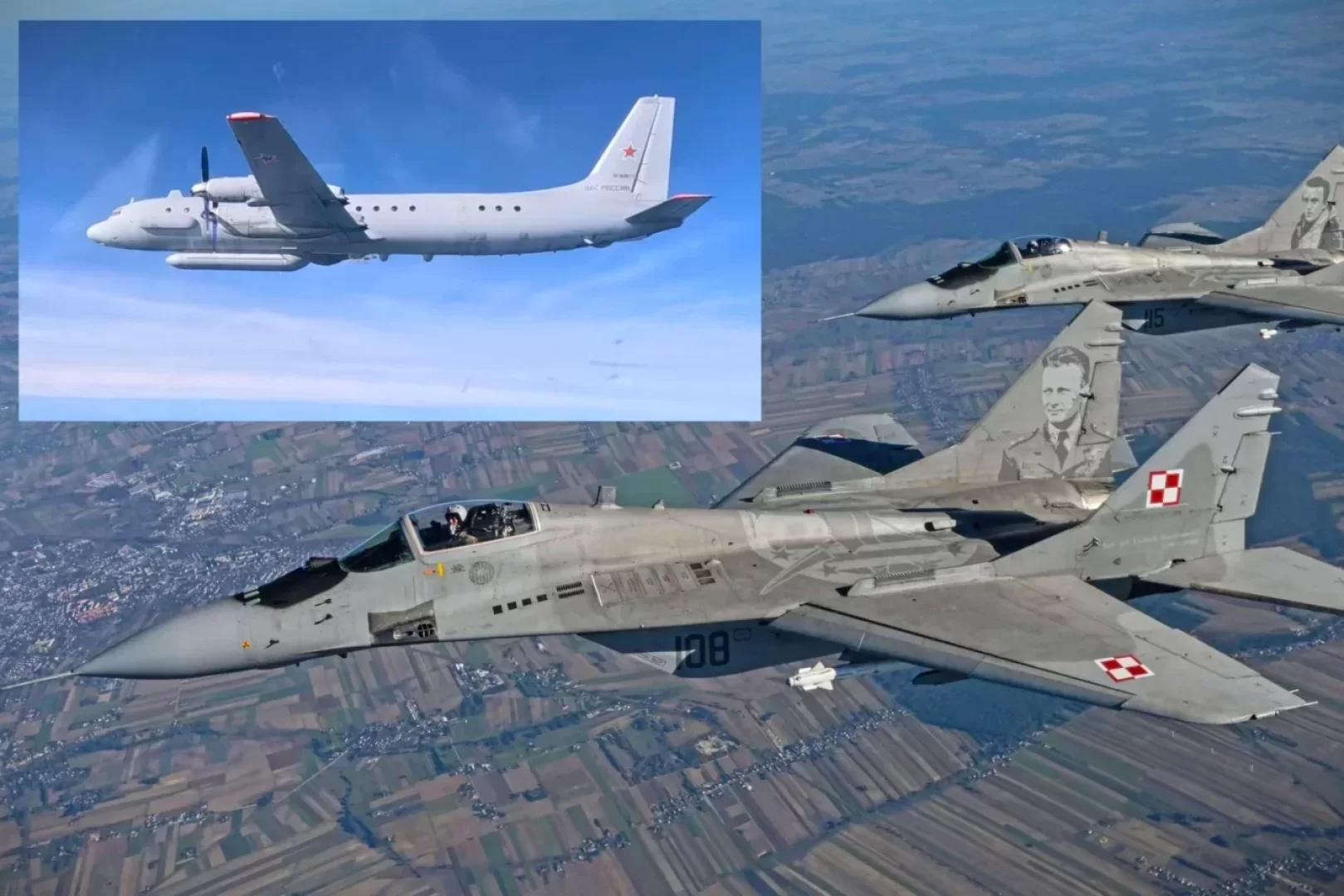 المقاتلات البولندية تعترض طائرة استخبارات روسية من نوع Il-20 فوق البلطيق (مصدر الصورة: Polish MoD)